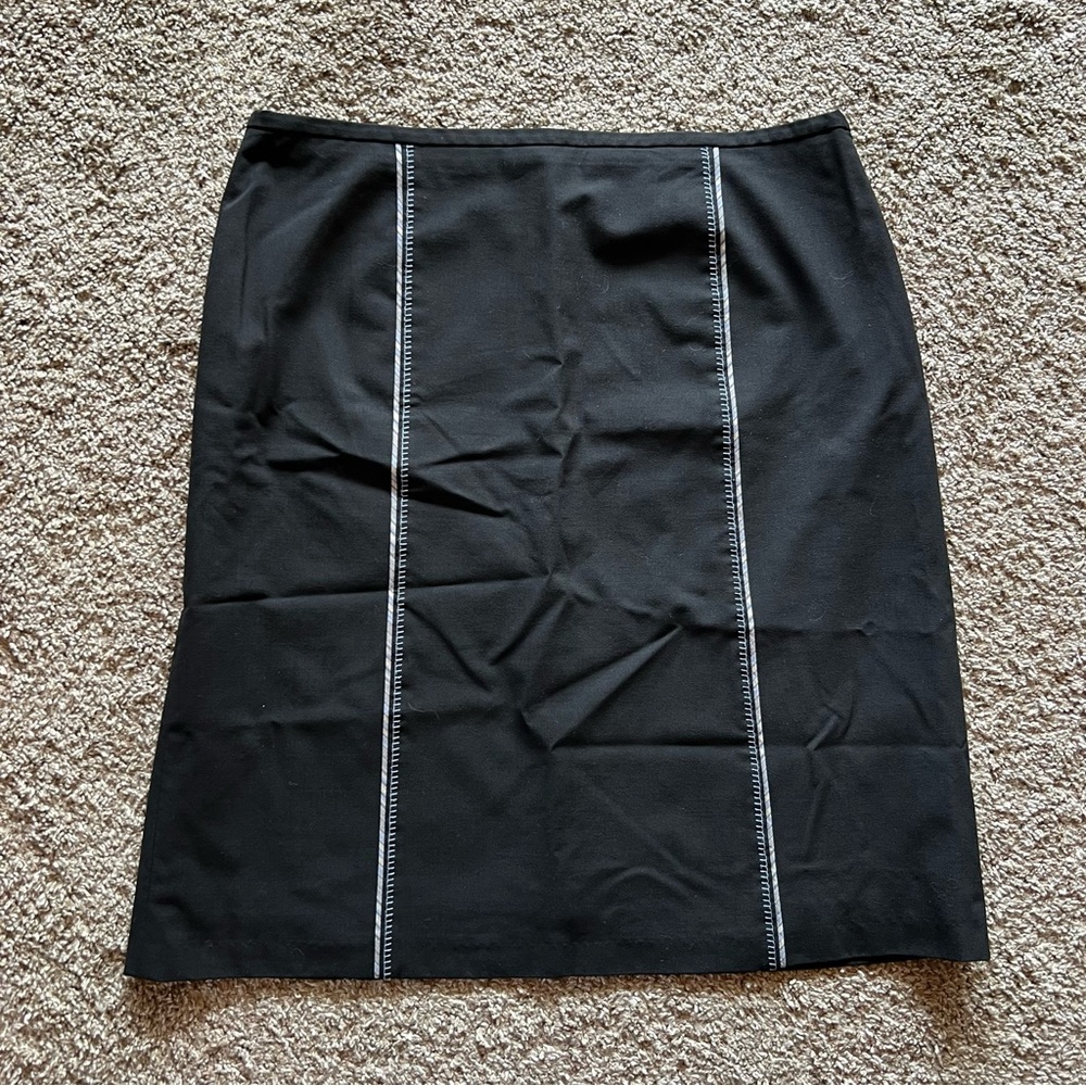 Ann Taylor LOFT 90s Black Pencil Skirt with Blue Stitch Details